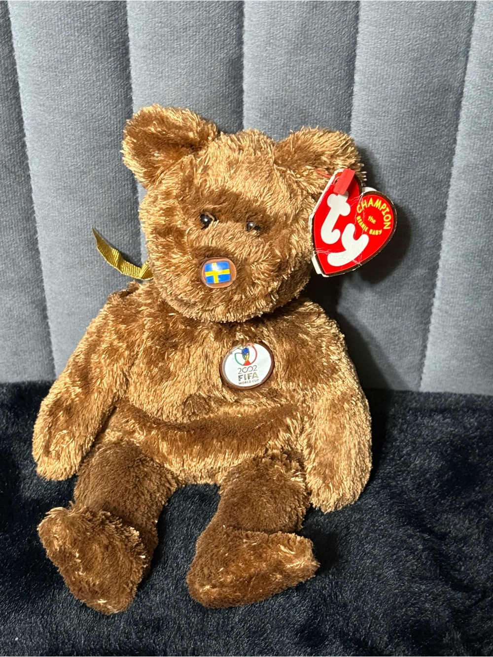 💖4/$25- Ty Beanie Baby Champion Bear Sweden 2002 FIFA World Cup Plush